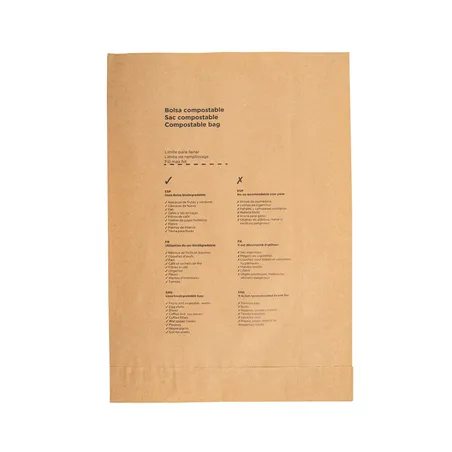 SACS COMPOSTABLES  8 L 70 G/M2 26+14x35 CM NATUREL KRAFT (500 UNITÉ)