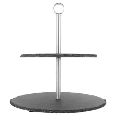 STAND SNACK 2 ÉTAGES   25x25x26,5 CM NATUREL ARDOISE (2 UNITÉ)