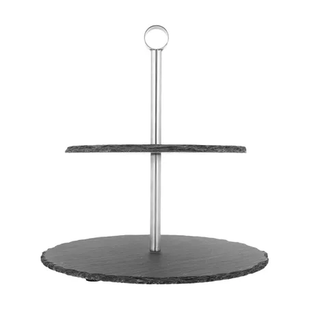 STAND SNACK 2 ÉTAGES   25x25x26,5 CM NATUREL ARDOISE (2 UNITÉ)