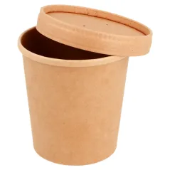 COMBO RÉCIPIENTS + COUVERCLES  480 ML - 16 oz 340 + 18 PE G/M2 Ø 9,7/7,5x10 CM NATUREL KRAFT (250 UNITÉ)