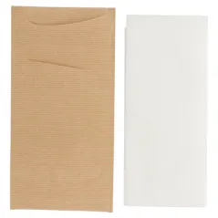 SACS COUVERTS + SERVIETTE JUST IN TIME  80 + 10PE G/M2 11,2x22,5 CM NATUREL KRAFT VERGÉ (400 UNITÉ)
