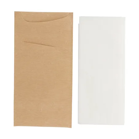 SACS COUVERTS + SERVIETTE JUST IN TIME  80 + 10PE G/M2 11,2x22,5 CM NATUREL KRAFT VERGÉ (400 UNITÉ)