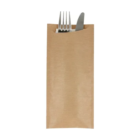 SACS COUVERTS + SERV. AIRLAID BLANC JUST IN TIME  80+10PE G/M2 8,5x19,5 CM NATUREL KRAFT VERGÉ (250 UNITÉ)