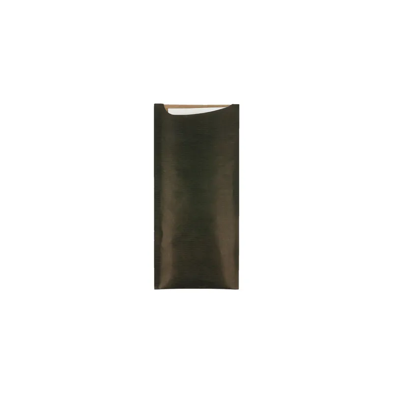 SACS COUVERTS + SERV. AIRLAID BLANC JUST IN TIME  80 + 10 PE G/M2 8,5x19,5 CM NOIR KRAFT VERGÉ (250 UNITÉ)