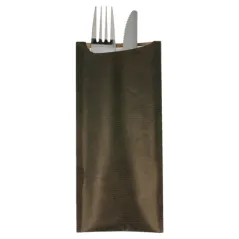 SACS COUVERTS + SERV. AIRLAID BLANC JUST IN TIME  80 + 10 PE G/M2 8,5x19,5 CM NOIR KRAFT VERGÉ (250 UNITÉ)