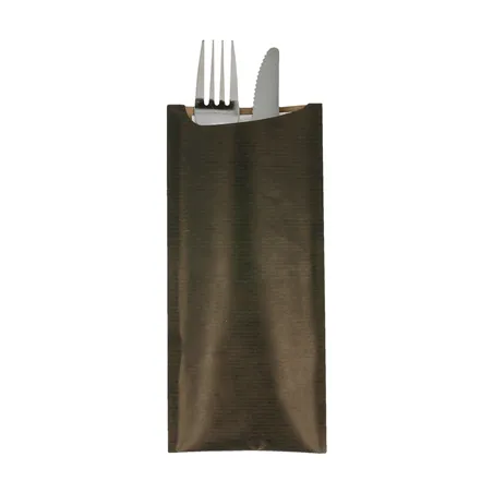 SACS COUVERTS + SERV. AIRLAID BLANC JUST IN TIME  80 + 10 PE G/M2 8,5x19,5 CM NOIR KRAFT VERGÉ (250 UNITÉ)