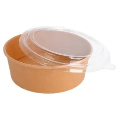 COMBO SALADIERS + COUVERCLES PET  1300 ML - 43,3 oz 320 + 18 PE G/M2 Ø 18,4/16x6,6 CM NATUREL KRAFT (200 UNITÉ)
