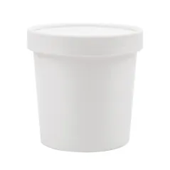 RÉCIPIENTS + COUVERCLES 360 ML - 12 oz 300 + 18 PE G/M2 Ø9/7,2x8,4 CM BLANC CARTON (250 UNITÉ)