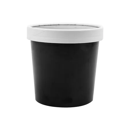 RÉCIPIENTS + COUVERCLES  360 ML - 12 oz 300 + 18 PE G/M2 Ø9/7,2x8,4 CM NOIR CARTON (250 UNITÉ)