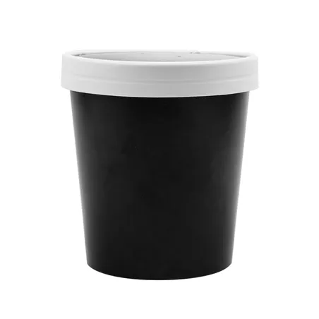 RÉCIPIENTS + COUVERCLES  480 ML - 16 oz 320 + 18 PE G/M2 Ø9,7/7,5x10 CM NOIR CARTON (250 UNITÉ)