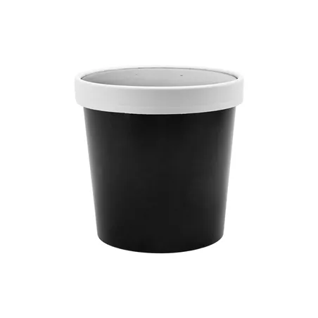 RÉCIPIENTS + COUVERCLES  780 ML - 26 oz 330 + 18 PE G/M2 Ø11,7/9,2x11 CM NOIR CARTON (250 UNITÉ)