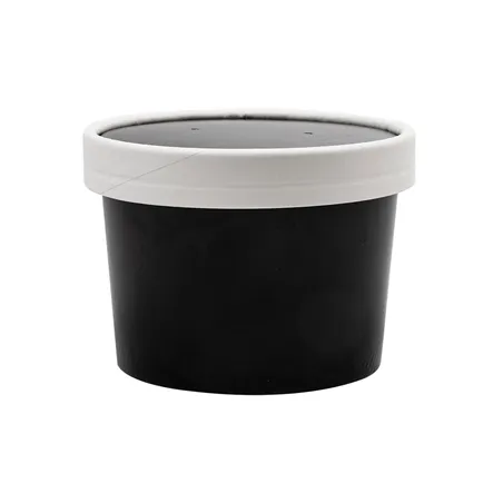 RÉCIPIENTS + COUVERCLES  240 ML - 8 oz 300 + 18 PE G/M2 Ø9/7,5x6 CM NOIR CARTON (250 UNITÉ)