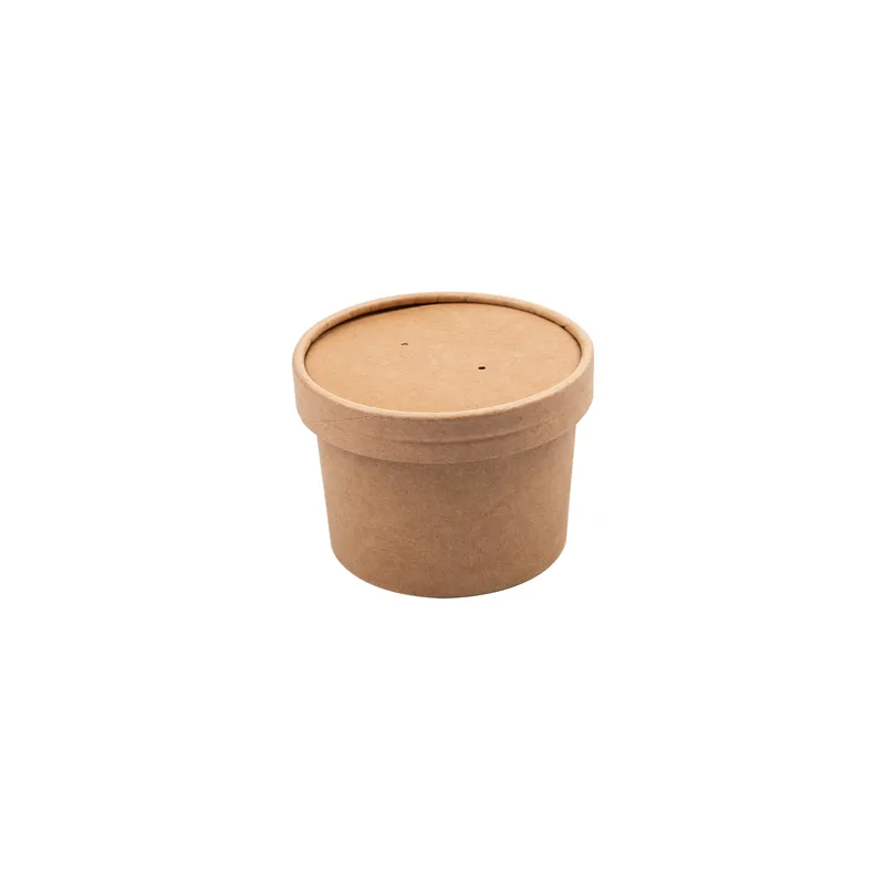 RÉCIPIENTS +COUVERCLES  240 ML - 8 oz 300 + 18 PE G/M2 Ø9/7,5x6 CM NATUREL KRAFT (250 UNITÉ)