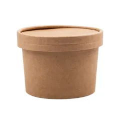 RÉCIPIENTS +COUVERCLES 240 ML - 8 oz 300 + 18 PE G/M2 Ø9/7,5x6 CM NATUREL KRAFT (250 UNITÉ)