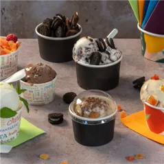POTS À GLACES  240 ML 250 + 18PE G/M2 Ø 9,4x5,5 CM NOIR CARTON (2000 UNITÉ)