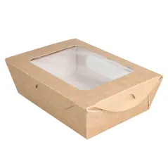 BOÎTES AVEC FENÊTRE POUR SALADE  700 ML - 23,3 oz 391 G/M2 + PE 16x12x5 CM MARRON CARTON (200 UNITÉ)