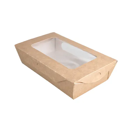 BOÎTES AVEC FENÊTRE POUR SALADE  900 ML - 30 oz 391 G/M2 + PE 20x12x5 CM MARRON CARTON (200 UNITÉ)