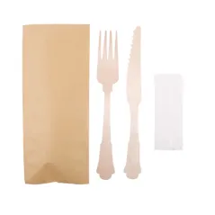 SET 3/1 COUVERTS +SERVIETTE WOOD 'CLASSIC' 20 CM NATUREL BOIS (100 UNITÉ)