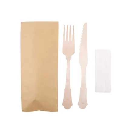 SET 3/1 COUVERTS +SERVIETTE WOOD 'CLASSIC'  20 CM NATUREL BOIS (100 UNITÉ)