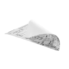 PAPIER INGRAISSABLE FAST FOOD 'PAROLE' 35+20 G/M2 28x34 CM ARGENTE PARCHEMIN + ALUMINIUM (1000 UNITÉ)