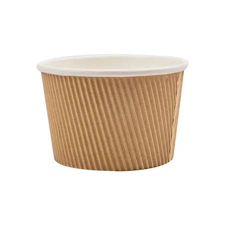 POTS DOUBLE PAROI, ONDULÉ  500 ML - 16,6 OZ 280 + 250 + 18PE G/M2 Ø11,5/8,8x7,5 CM MARRON CARTON (500 UNITÉ)