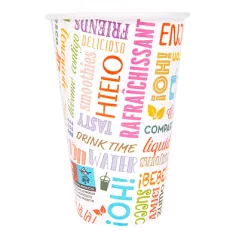 GOBELETS BOISSONS CHAUDES 1 PAROI 'PAROLE' 360 ML - 12 oz 265 + 18PE G/M2 Ø8/5x12 CM BLANC CARTON (2000 UNITÉ)