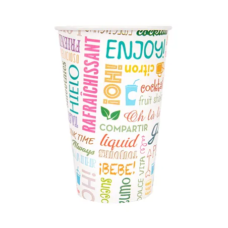 GOBELETS BOISSONS CHAUDES 1 PAROI 'PAROLE' 480 ML - 16 oz 280 + 18PE G/M2 Ø9/6x12,6 CM BLANC CARTON (1000 UNITÉ)