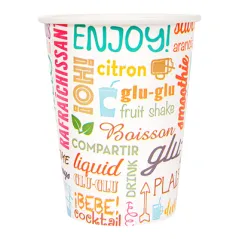 GOBELETS BOISSONS CHAUDES 1 PAROI 'PAROLE' 270 ML - 9 oz 265 + 18 PE G/M2 Ø7,8/5,2x9,5 CM BLANC CARTON (2500 UNITÉ)
