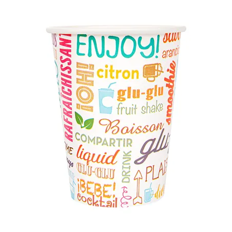 GOBELETS BOISSONS CHAUDES 1 PAROI 'PAROLE' 270 ML - 9 oz 265 + 18 PE G/M2 Ø7,8/5,2x9,5 CM BLANC CARTON (2500 UNITÉ)