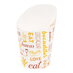 GOBELETS À FRITES OUVERT 'PAROLE' 9 OZ - 270 ML 220 + 18PE G/M2 Ø7x11,5 CM BLANC CARTON (100 UNITÉ)