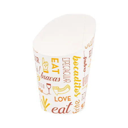 GOBELETS À FRITES OUVERT 'PAROLE' 9 OZ - 270 ML 220 + 18PE G/M2 Ø7x11,5 CM BLANC CARTON (100 UNITÉ)