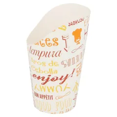 GOBELETS À FRITES OUVERT 'PAROLE' 16 OZ - 480 ML 220 + 18PE G/M2 Ø8,5x13,5 CM BLANC CARTON (50 UNITÉ)