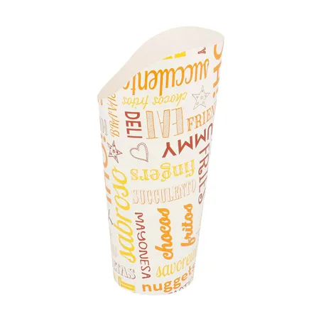GOBELETS À FRITES OUVERT 'PAROLE' 22 OZ - 660 ML 250 + 18PE G/M2 Ø8,5x18 CM BLANC CARTON (50 UNITÉ)