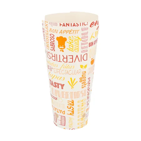 GOBELETS À FRITES AVEC FERMETURE 'PAROLE' 22 OZ - 660 ML 220 + 18PE G/M2 8,5x18 CM BLANC CARTON (50 UNITÉ)