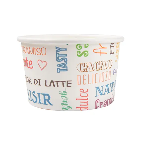 POTS À GLACES 'PAROLE' 120 ML 210 + 18 PE G/M2 Ø7,7x4,7 CM BLANC CARTON (2000 UNITÉ)