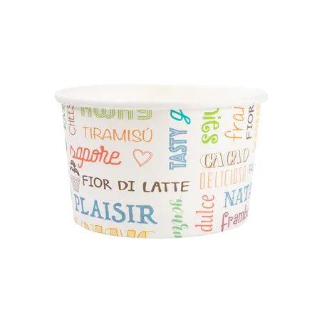 POTS À GLACES 'PAROLE' 240 ML 250 + 18 PE G/M2 Ø9,4x5,5 CM BLANC CARTON (2000 UNITÉ)