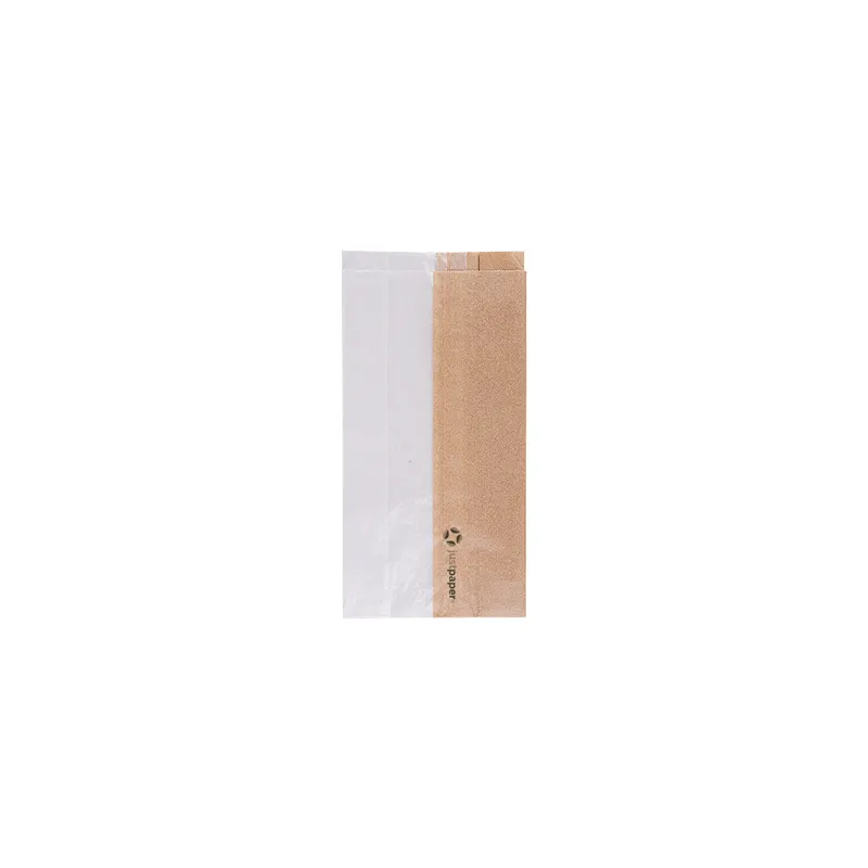 SACHETS POUR SANDWICHES AVEC FENÊTRE ECO PFAS FREE 'JUST PAPER' 38 G/M2 12+6x23 CM NATUREL PARCH.INGRAISSABLE (250 UNITÉ)