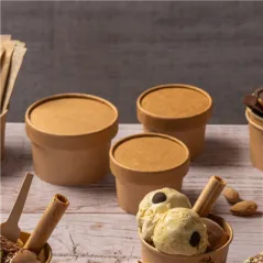 COUVERCLES POTS À GLACES  180 ML 280 + 18 PE G/M2 Ø8,7 CM MARRON CARTON (1000 UNITÉ)