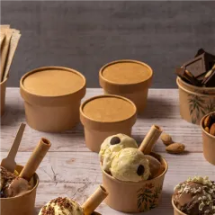 COUVERCLES POTS À GLACES  300 ML 280 + 18 PE G/M2 Ø10 CM MARRON CARTON (1000 UNITÉ)