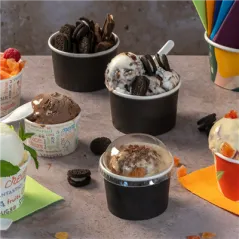 POTS À GLACES  300 ML 250 + 18 PE G/M2 Ø10x5,5 CM NOIR CARTON (2000 UNITÉ)