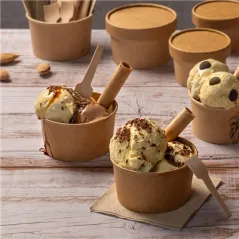 POTS À GLACES  300 ML 250 + 18 PE G/M2 Ø10x5,5 CM NATUREL CARTON (2000 UNITÉ)