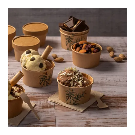 POTS À GLACES FEEL GREEN 300 ML 250 + 18 PE G/M2 Ø10x5,5 CM MARRON CARTON (2000 UNITÉ)