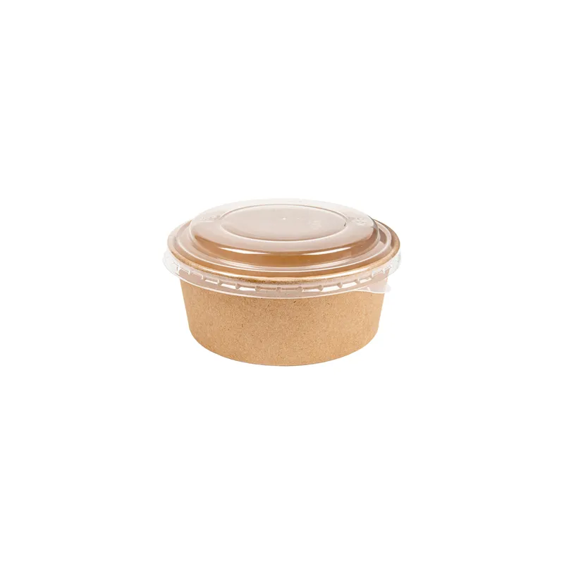 COMBO SALADIERS + COUVERCLES PET  750 ML - 25 oz 300 + 18 PE G/M2 Ø15/12,8x6 CM NATUREL KRAFT (200 UNITÉ)
