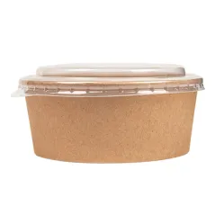 COMBO SALADIERS + COUVERCLES PET  750 ML - 25 oz 300 + 18 PE G/M2 Ø15/12,8x6 CM NATUREL KRAFT (200 UNITÉ)