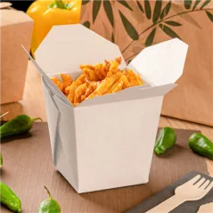 RÉCIPIENTS MULTIUSAGES MICRO-ONDABLES THEPACK 780 ML 230 + 12PP G/M2 8x7x10,5 CM BLANC CARTON NANO-MICRO + PP (480 UNITÉ)