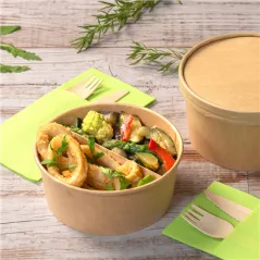 POTS SALADIERS  750 ML 320 + 18 PE G/M2 Ø 14,5/12,5x7 CM NATUREL KRAFT (500 UNITÉ)