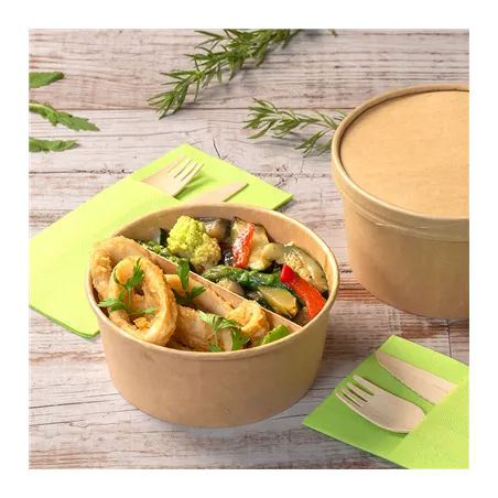 POTS SALADIERS  750 ML 320 + 18 PE G/M2 Ø 14,5/12,5x7 CM NATUREL KRAFT (500 UNITÉ)