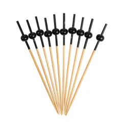PIQUES "BOULE NOIRE" BAMBOO  9 CM NATUREL BAMBOU (100 UNITÉ)