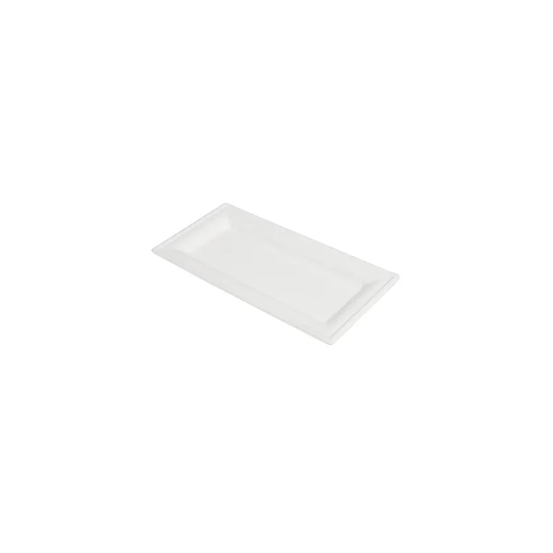 ASSIETTES RECTANGULAIRES BIONIC  26x13x1 CM BLANC BAGASSE (500 UNITÉ)