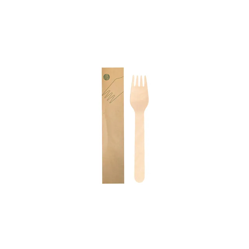 FOURCHETTES SACHET KRAFT WOOD 'MAKAN'  15,5 CM NATUREL BOIS (100 UNITÉ)